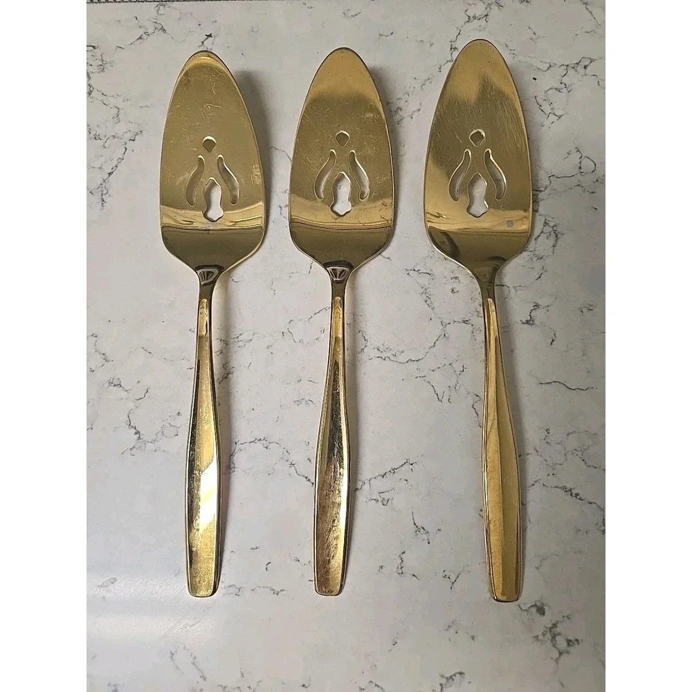 Lot of 3 Rogers Cutlery Co. IS Gold  Tone Silver Plate Flatware Pie Servers USA